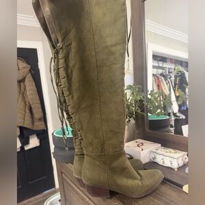Olive Green Knee-High Boots